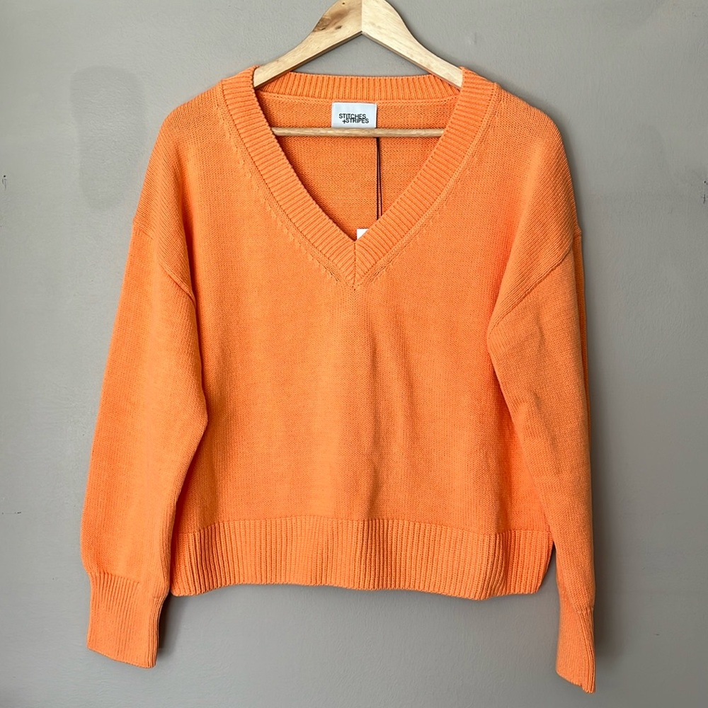 Stitches and Stripes Nova v neck pullover orange cotton sweater size large new